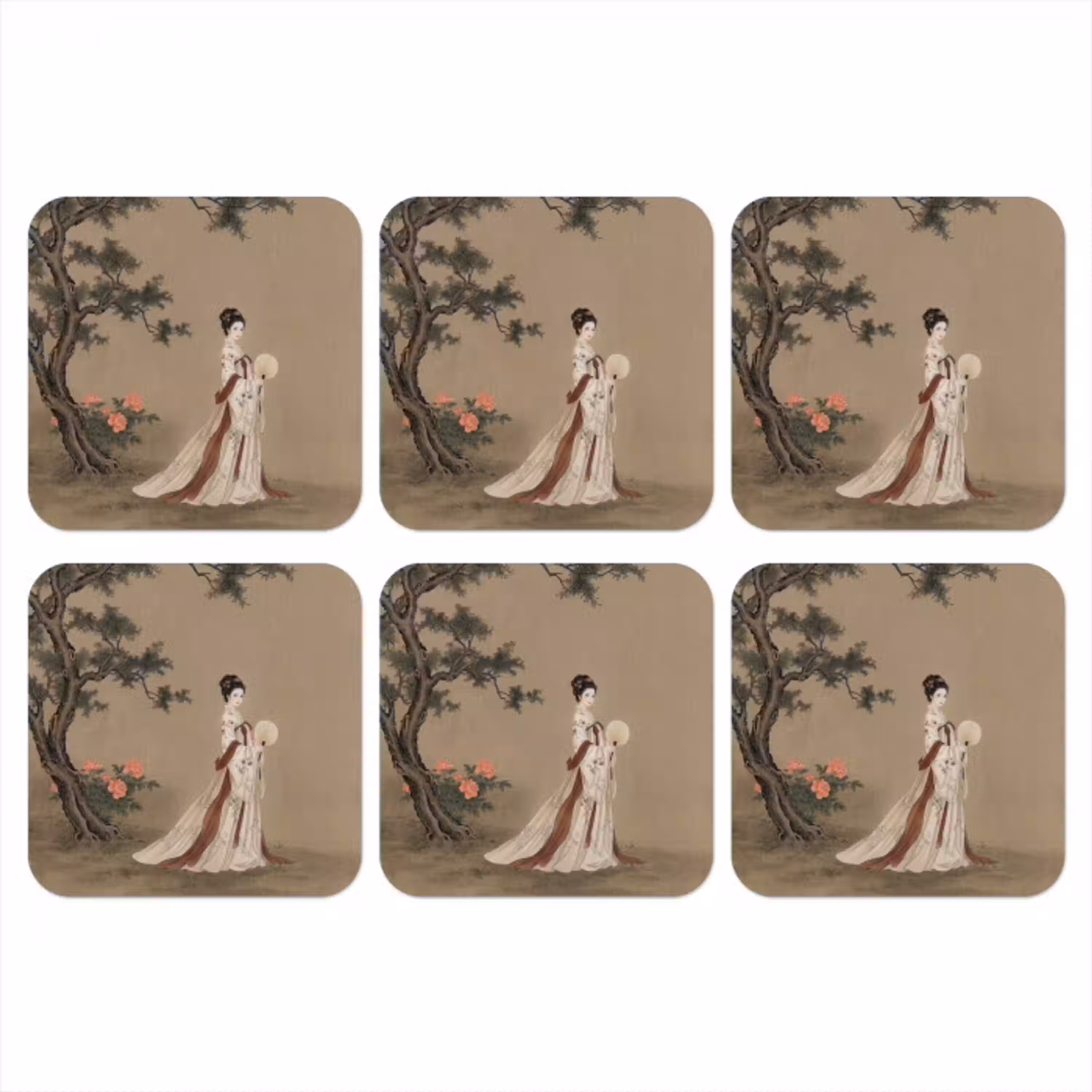 Vrouw - Azië - Kunst - Beige onderzetter kurk middel -3d