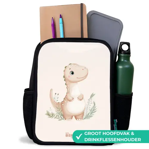 Beige dinosaurus met groene blaadjes Rugzak - Zwart middel -inhoud_NL