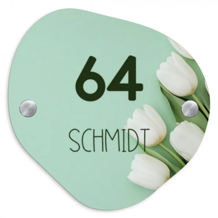 Witte tulpen - Modern Naambord Organisch middel -3d