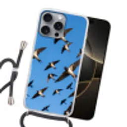 Zwaluwen - Vliegen - Blauw Hoesje iPhone 16 Pro Max met koord klein -sfeer1