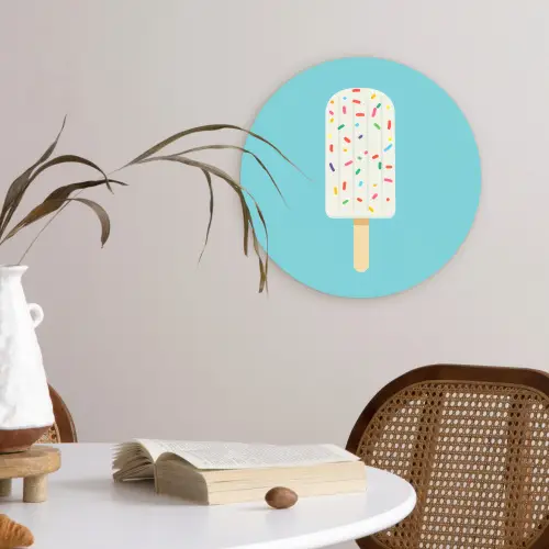 Ijsje - Stokje - Sprinkles - Lichtblauw Wandcirkel kunststof plaat 5mm dik klein -sfeer4