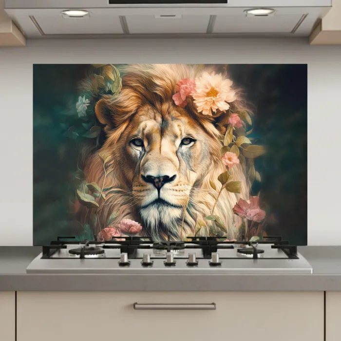 Leeuw - Leeuwenkop - Wilde dieren - Bloemen keuken achterwand spatscherm klein -3d_website