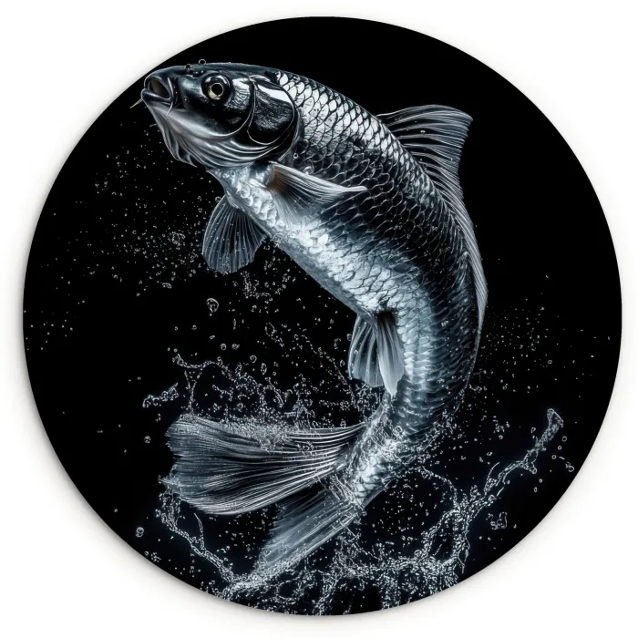 Vis - Koi - Zwart - Water Wandcirkel plexiglas klein -3d