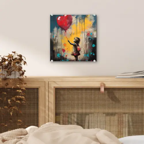 Meisje - Ballon - Hart - Graffiti plexiglas 5mm klein -sfeer4