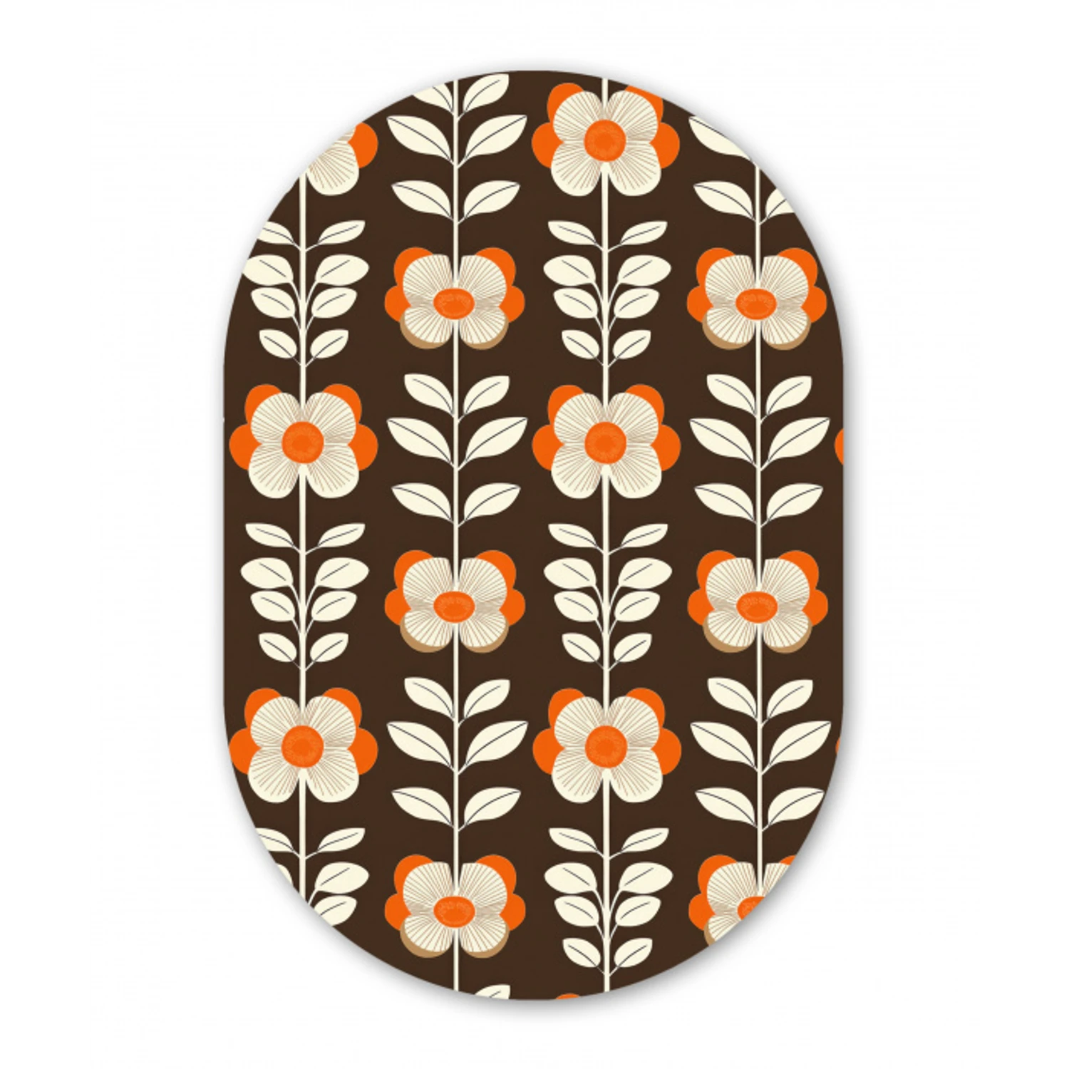 Bloemen - Retro - Bruin Wandcirkel Ovaal Forex klein 630 -3d