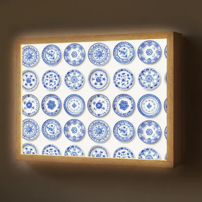 Borden - Bloemen - Patroon - Blauw Light Box met batterij (Wandlamp) middel 907 -z3d_website