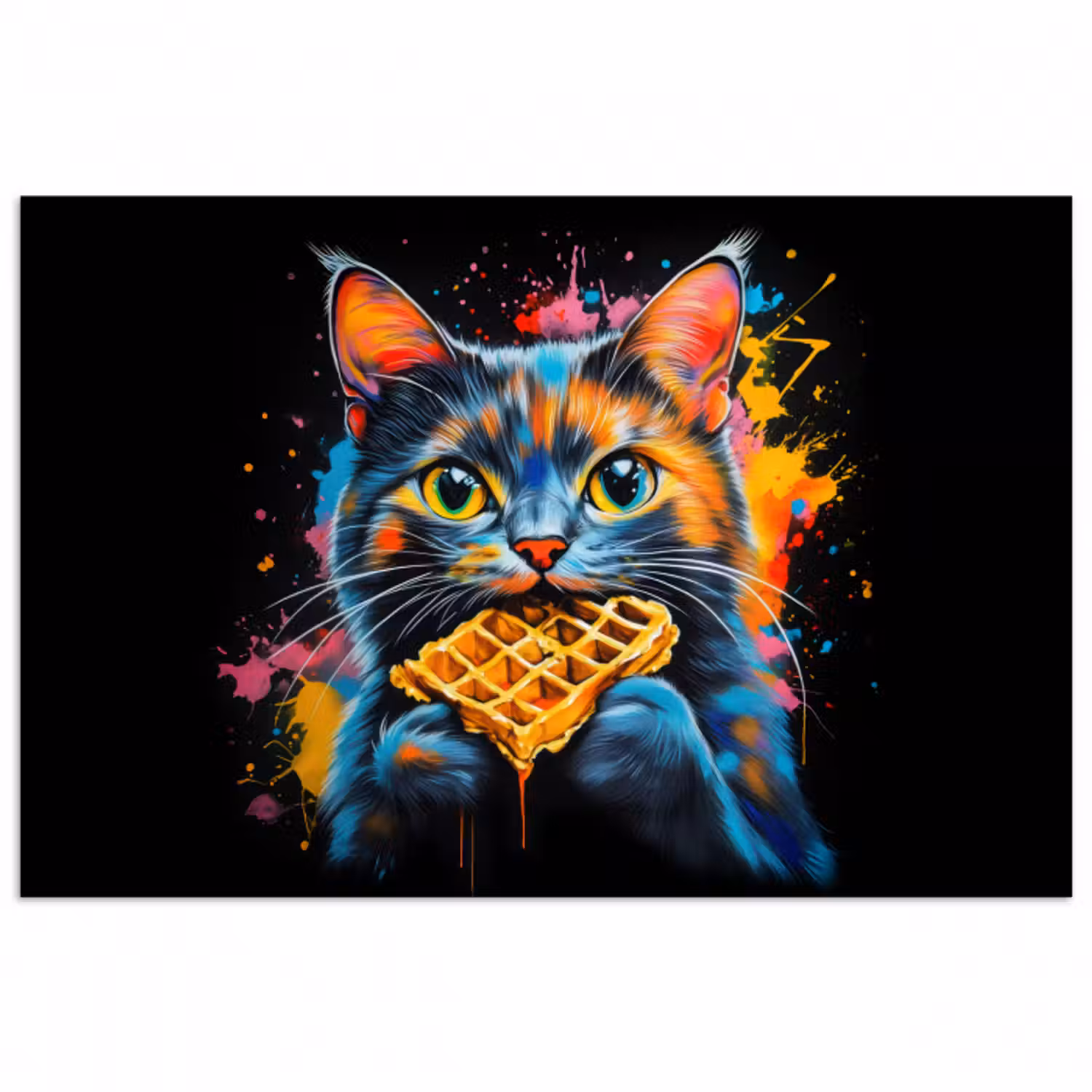 Poster - Katze - Graffiti - Bunt - Waffel - Essen