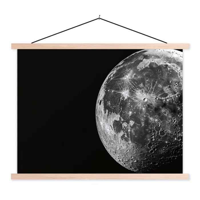Close-up - Maan - Wit - Textuur textielposter latten blank klein -3d