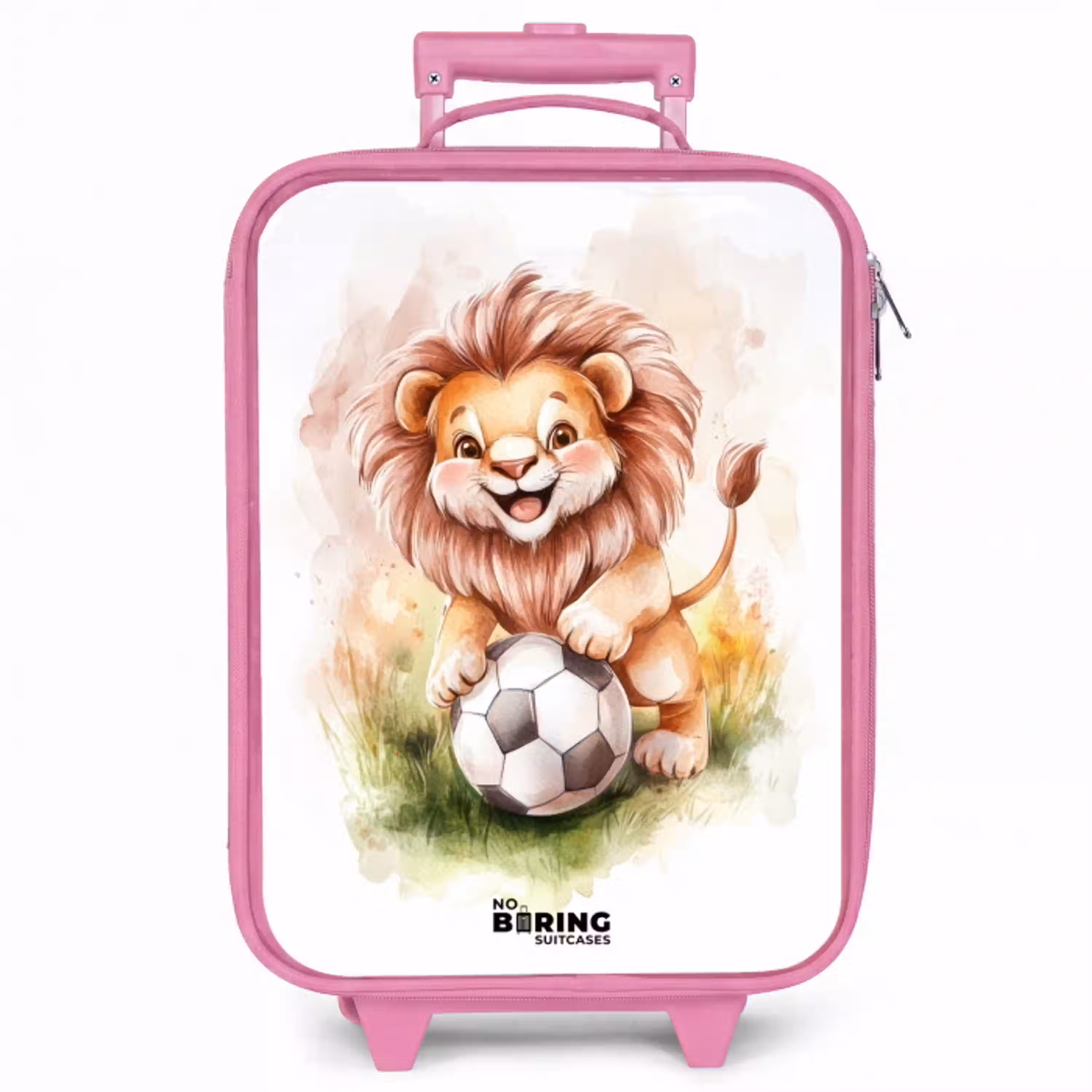 Speelse leeuw met voetbal op grasveld Kinderkoffer - Roze klein -zzz_website3d