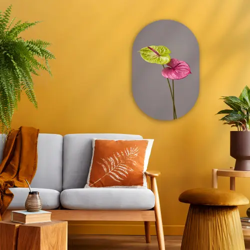 Planten - Anthurium - Groen - Roze Wandcirkel Ovaal Forex klein -sfeer4