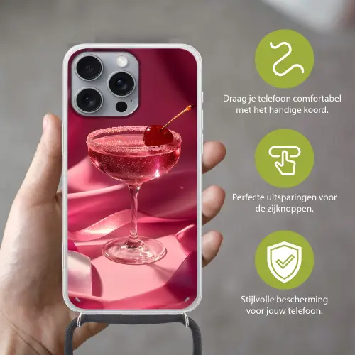 Cocktail - Pink - Luxe Hoesje iPhone 16 Pro Max met koord klein -sfeer2_NL