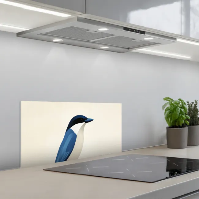 Illustratie - Blauw - Vogel keuken achterwand spatscherm klein -3d_schuin