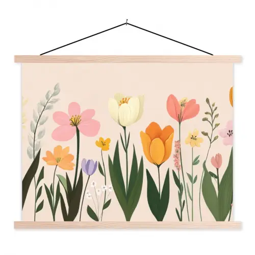 Pasteltinten - Bloemen - Illustratie textielposter latten blank klein -3d