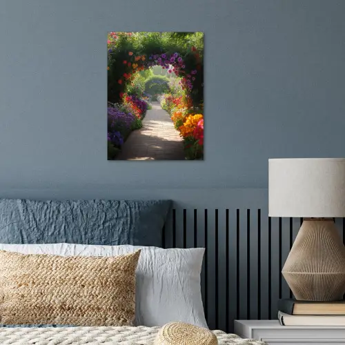 Doorkijk - Pad - Bloemen - Struik - Kleurrijk poster papier klein -sfeer2