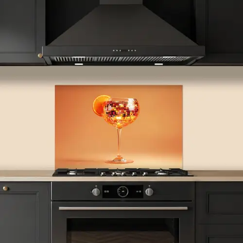 Drank - Oranje - Glitter - Disco keuken achterwand spatscherm klein -sfeer1