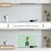 Cartoon - Dino - Oranje - Stekels keuken achterwand spatscherm klein -voor_na_DE