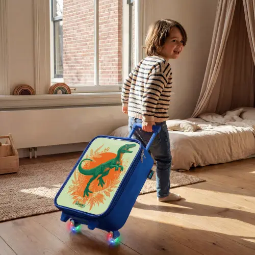 Groene dino tussen varens Kinderkoffer - Blauw klein -sfeer1