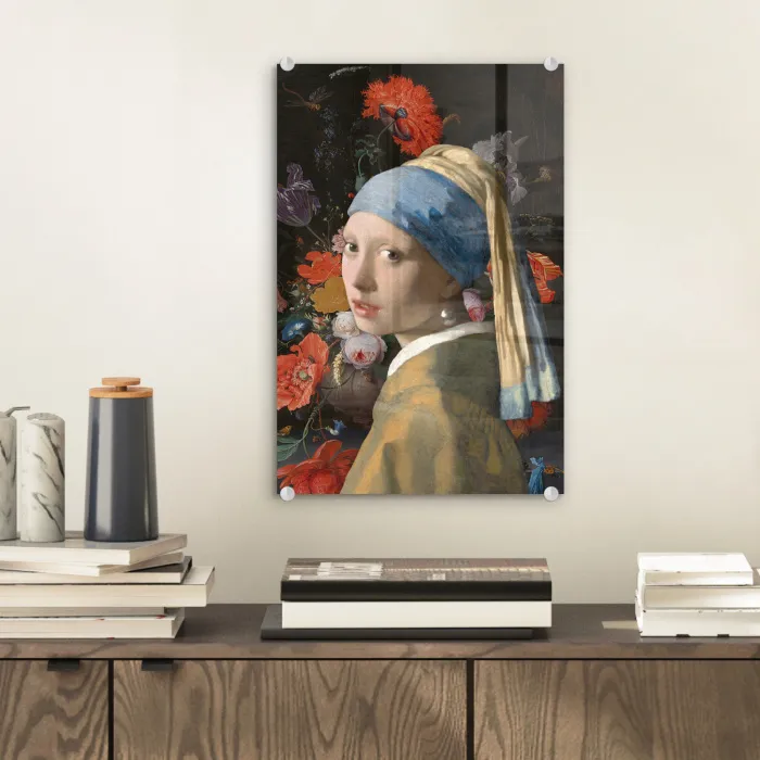 Meisje met de parel - Johannes Vermeer - Bloemen plexiglas 5mm klein -sfeer1