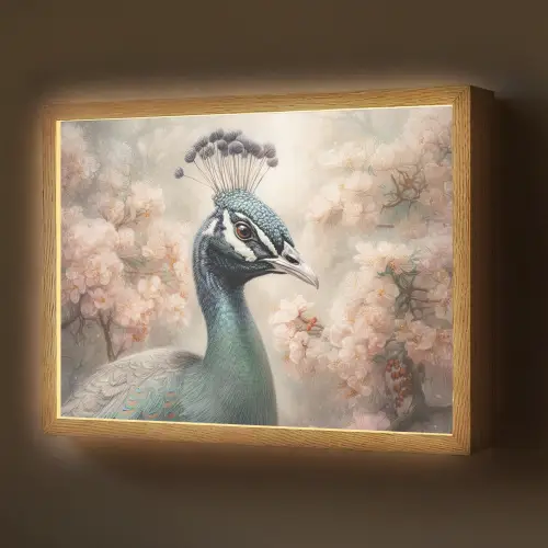 Pauw - Vogels - Bloemen - Boom - Botanisch Light Box met batterij (Wandlamp) middel -z3d_website