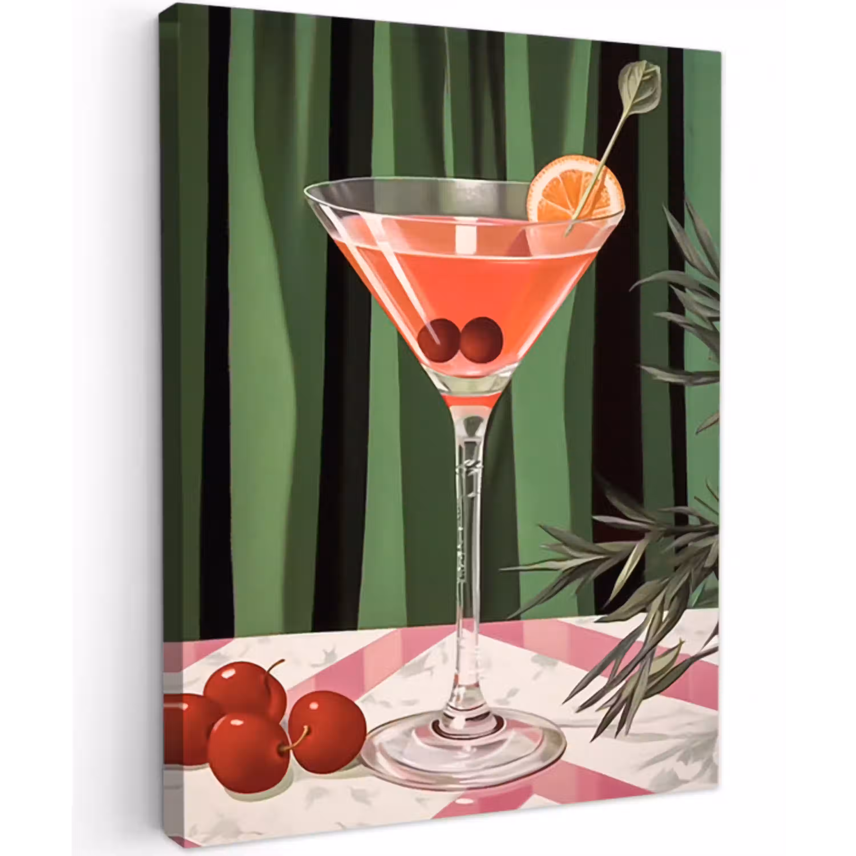 Kerst - Cocktail - Cranberry - Groen - Rood Tuinposter op houten frame 2 cm dik klein -3d
