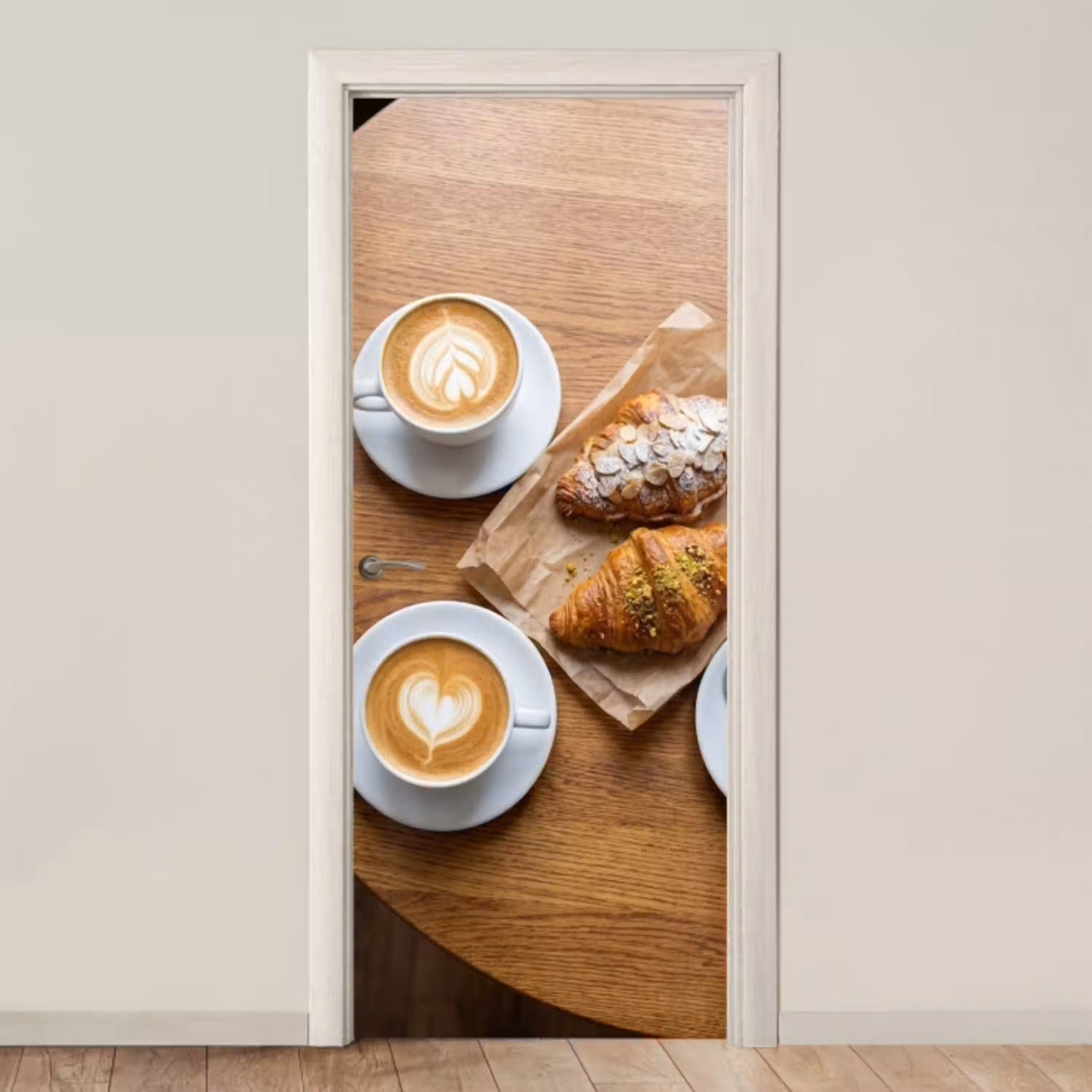 Eten - Croissant - Koffie - Ontbijt - Modern deurposter klein -3d_beige