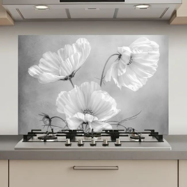 Stilleven - Bloemen - Zwart wit - Klaproos - Botanisch keuken achterwand spatscherm klein -3d_website