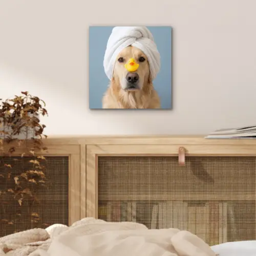 Hond - Badeend - Geel aluminium wit klein -sfeer3