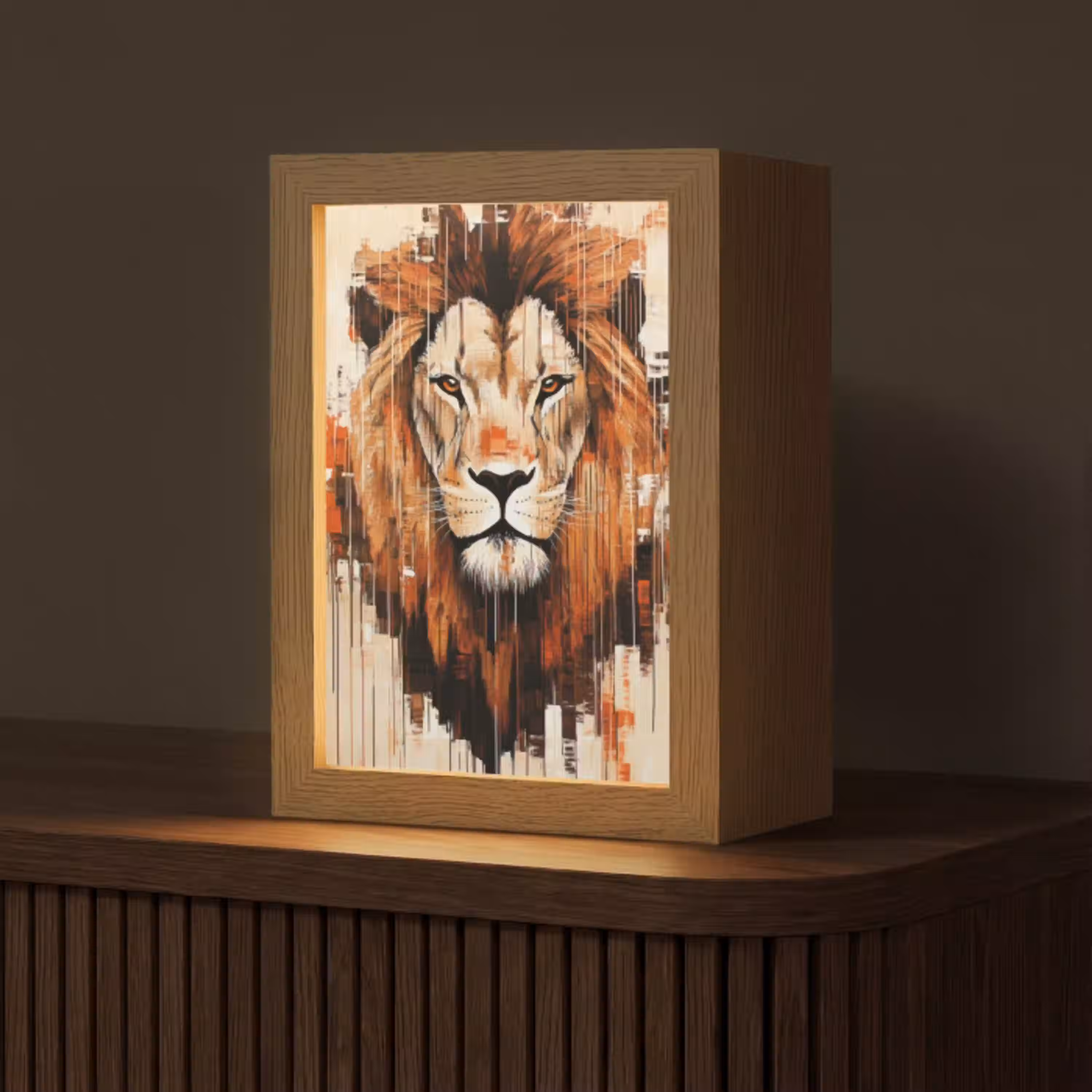Leeuwenkop - Lijnen - Crème Light Box met kabel (Tafellamp) klein -z3d_website