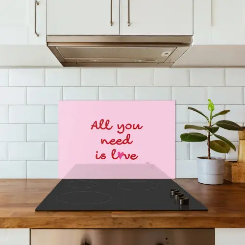 Tekst - Roze - Love - Hart keuken achterwand spatscherm klein -sfeer2
