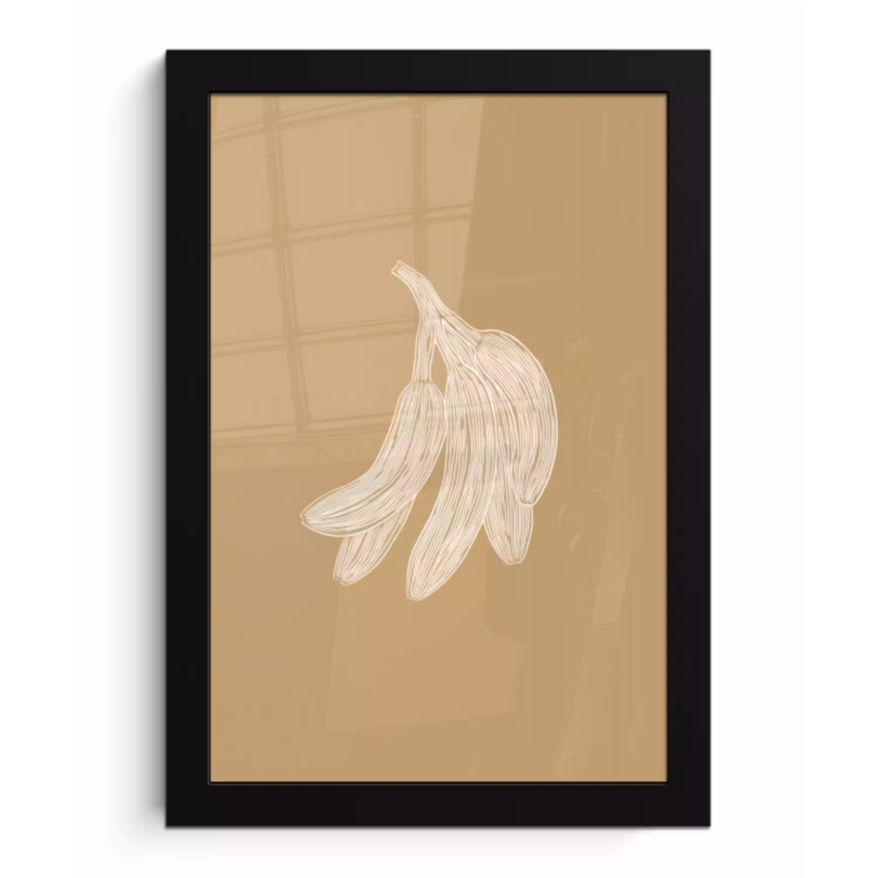 Bananen - Beige - Lijntekening - Minimalistisch fotolijst zwart zonder passe partout klein -3d