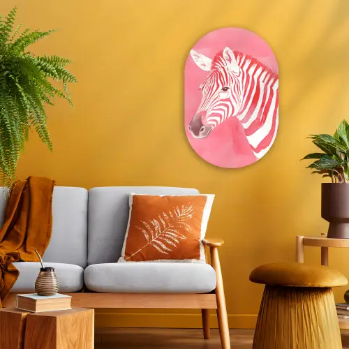 Zebra - Pink - Verf Wandcirkel Ovaal Forex klein -sfeer4