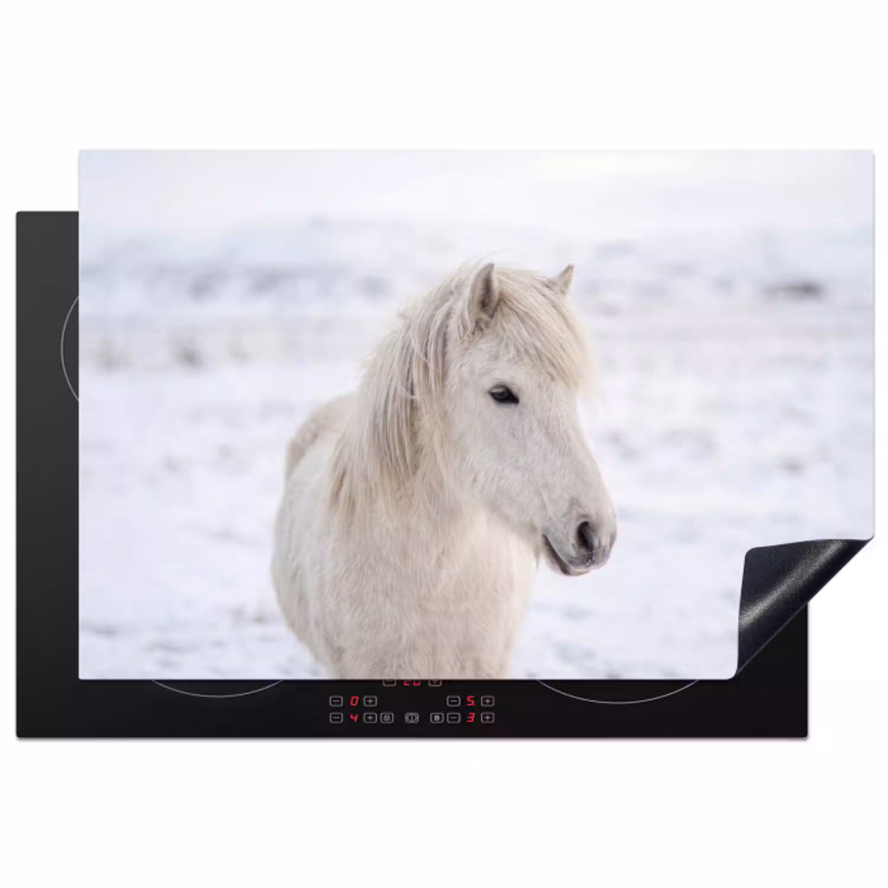 Paard - Kop - Winter - Dieren - Wit Inductie beschermer vinyl 3mm klein -3d
