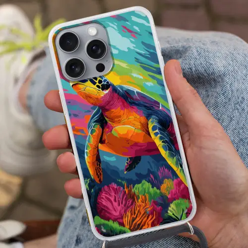 Koraal - Schildpad - Abstract - Water Hoesje iPhone 16 Pro Max met koord klein -sfeer3
