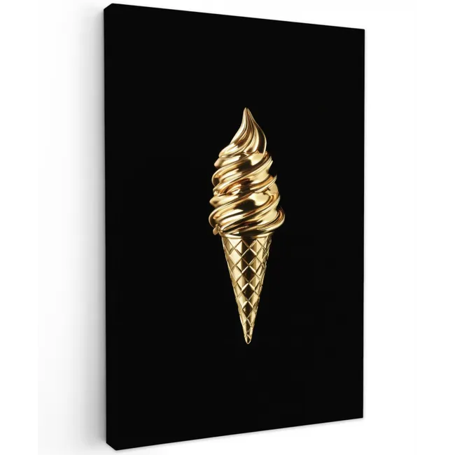 Ijs - Goud - Zwart - Eten Tuinposter op houten frame 2 cm dik klein -3d