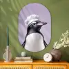 Pinguïn - Koksmuts - Lief - Paars Wandcirkel Ovaal Glas middel -sfeer2
