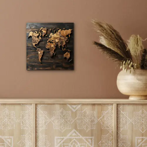 Wereldkaart -  Hout - Mozaïek aluminium wit klein -sfeer4