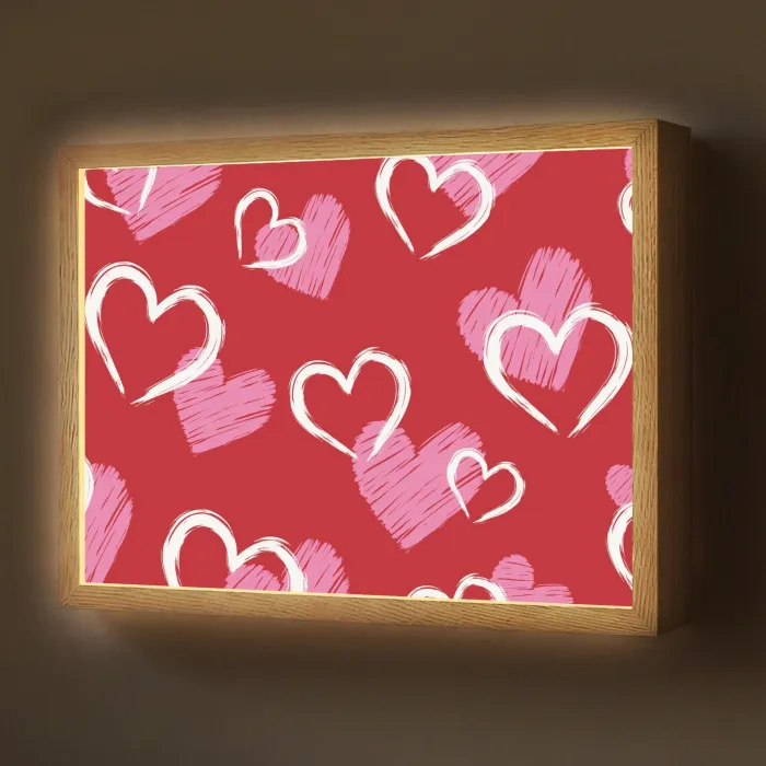 Patroon - Hartjes - Roze - Valentijn Light Box met batterij (Wandlamp) middel -z3d_website