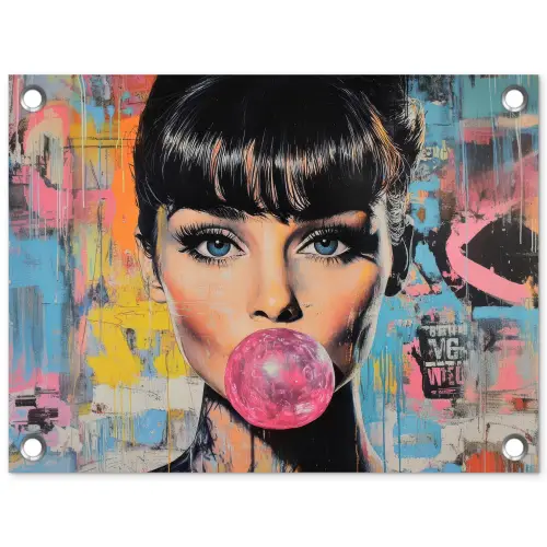 Kauwgom - Vrouw - Penseelstreken - Modern tuinposter los doek klein -3d