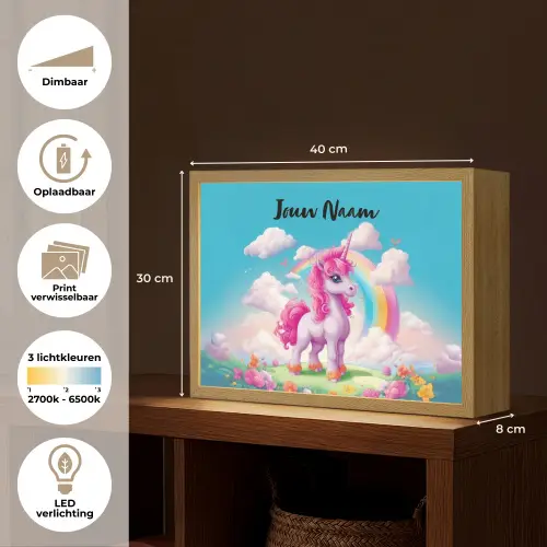 Unicorn - Meisjes - Bloemen - Regenboog - Eenhoorn Light Box met batterij (Wandlamp kind) middel -USP_websiteoverzichtNL