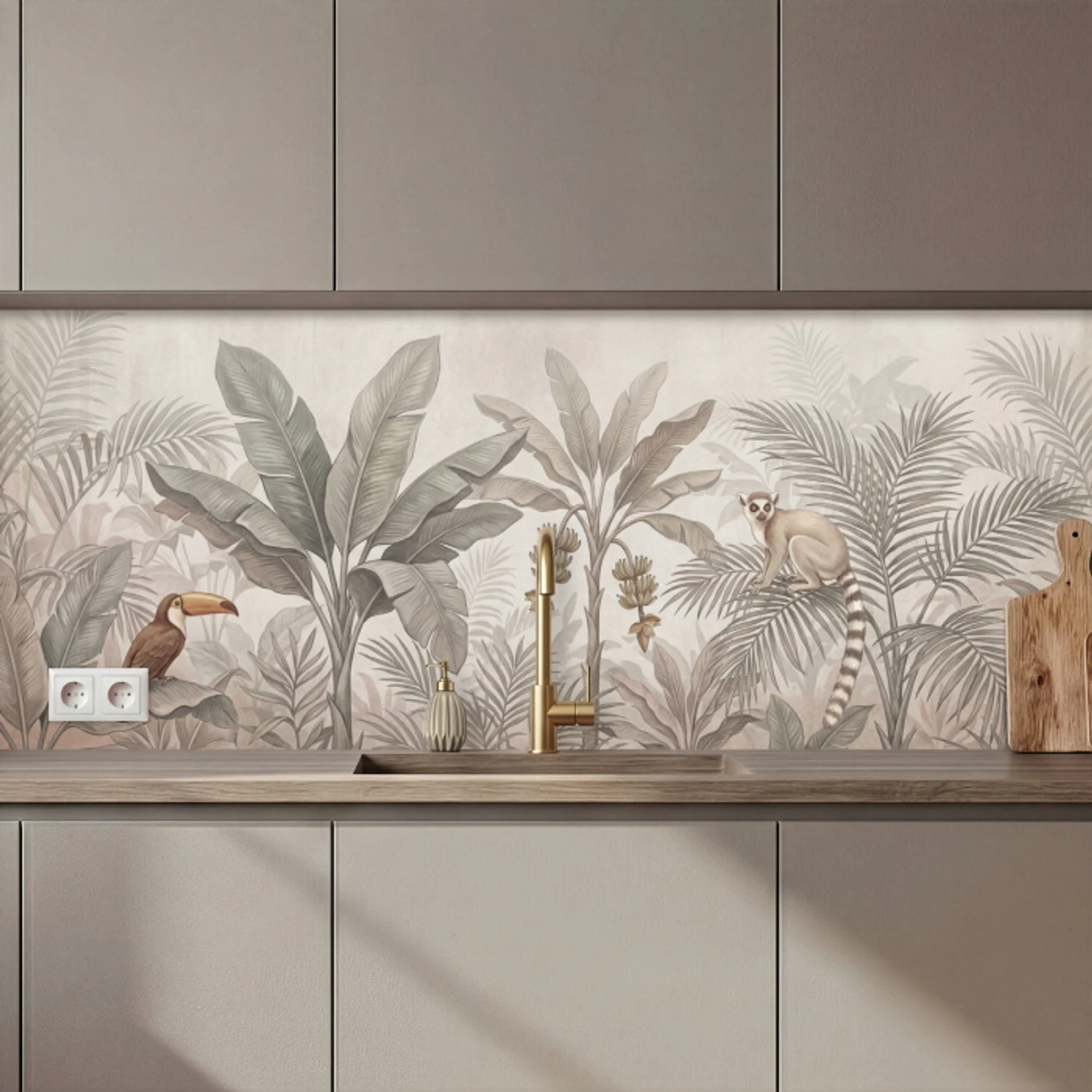 Natuur - Jungle - Ringstaartmaki - Bruin keuken achterwand 2 middel zz_3dshopping