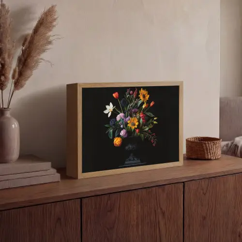 Zonnebloemen - Boeket - Kleurrijk Light Box met batterij (Wandlamp) middel -sfeer2