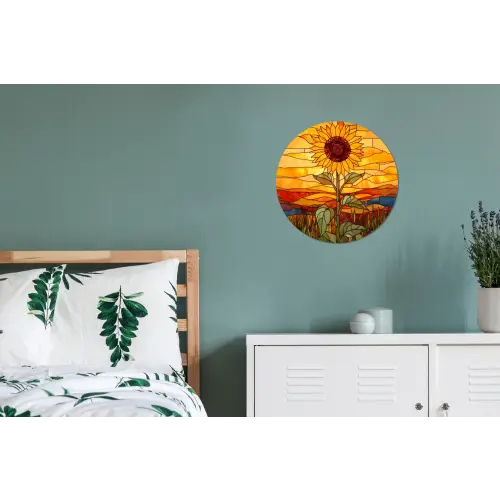 Zonnebloem - Mozaïek - Zonsondergang - Geel Wandcirkel aluminium klein -slaapkamer