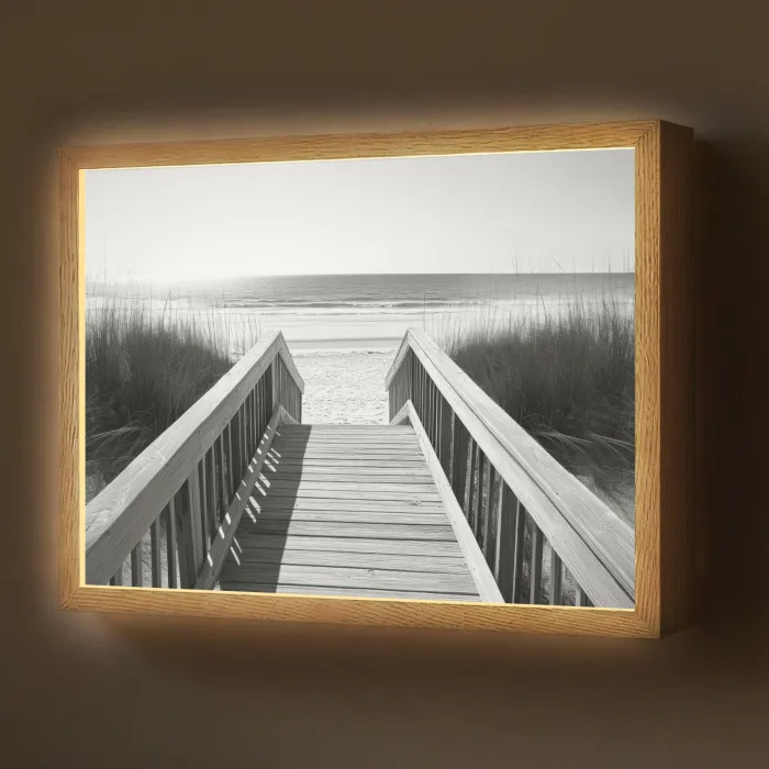 Loopbrug - Hout - Strand - Zee Light Box met batterij (Wandlamp) middel -z3d_website