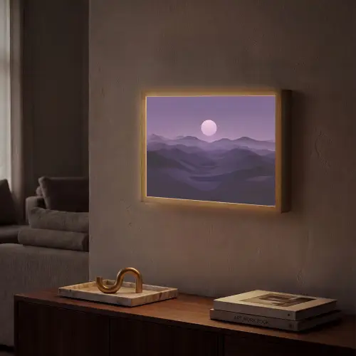 Heuvels - Paars - Mist - Zon Light Box met batterij (Wandlamp) middel -sfeer1