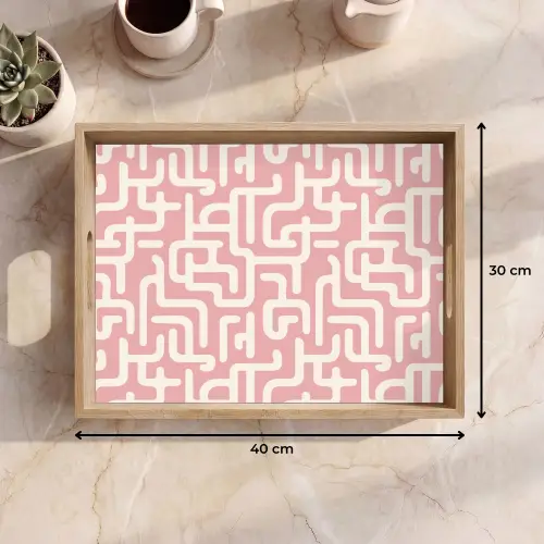 Doolhofpatroon - Roze - Wit - Abstract Dienblad Rechthoek middel 911 -USP_Formaat