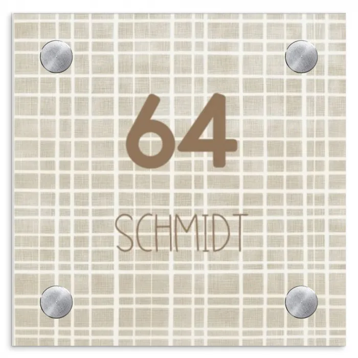 Beige raster - Modern Naambord Vierkant klein -3d