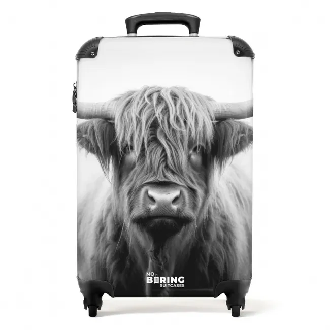 Suitcase - Scottish highlander in black and white