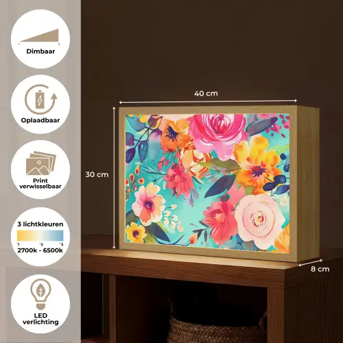 Bloemen - Olieverf - Kleurrijk - Natuur Light Box met batterij (Wandlamp) middel -USP_websiteoverzichtNL