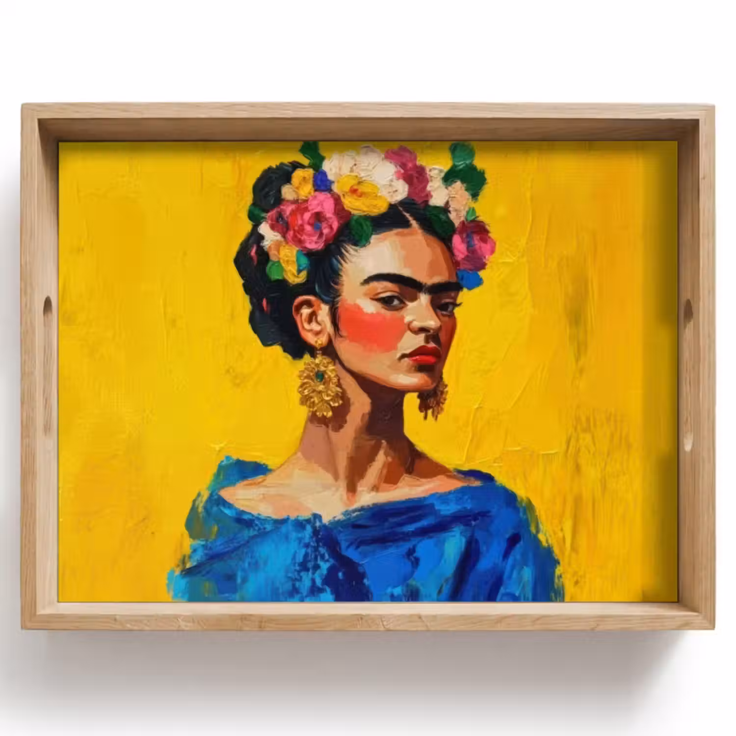 Dienblad - Frida Kahlo - Vrouw - Geel - Blauw - Bloemen