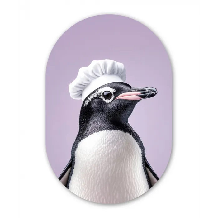 Pinguïn - Koksmuts - Lief - Paars Wandcirkel Ovaal Glas middel -3d